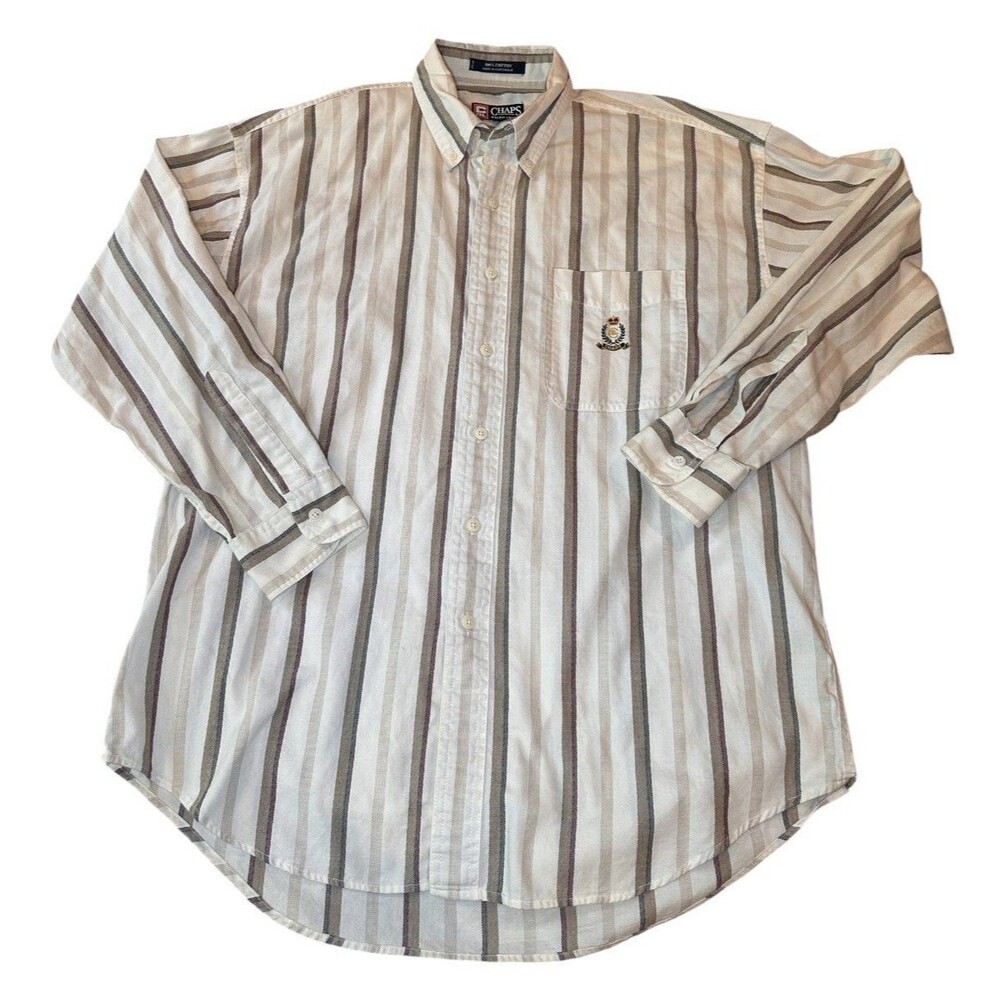 Vintage Chaps Ralph Lauren Men's Large Striped Long Sleeve Button Down Shirt